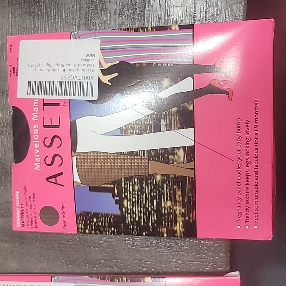 NWT Spanx Marvelous Mama Assets Maternity Tights Black Opaque Stripe Size 3